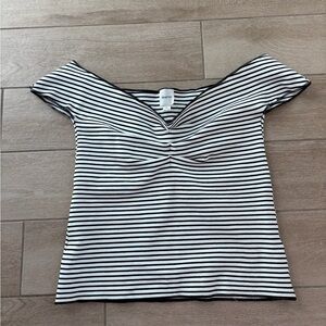 Anthropologie Maeve XL Striped Black and White Women's Top off the shoulder